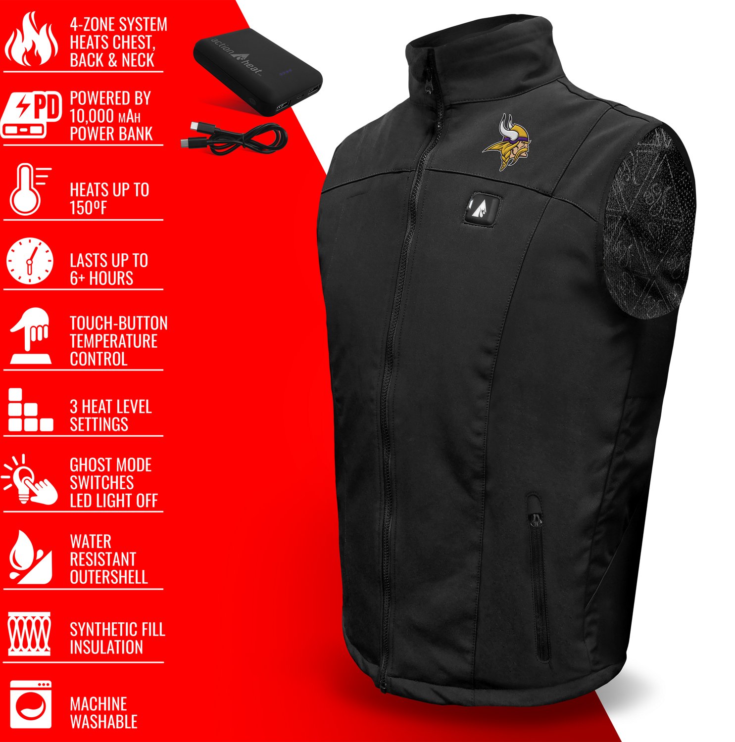 ActionHeat Men's Vikings 5V Softshell Battery Heated Vest - view number 3