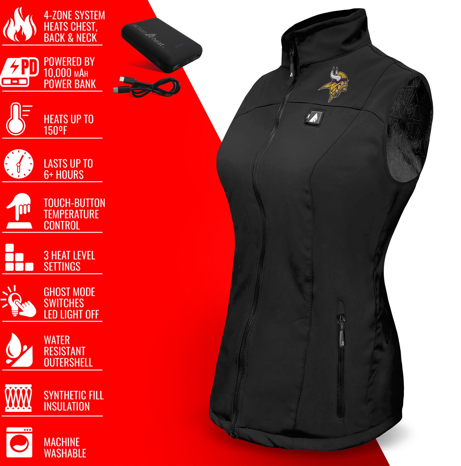 ActionHeat Women's Vikings 5V Softshell Battery Heated Vest - view number 4