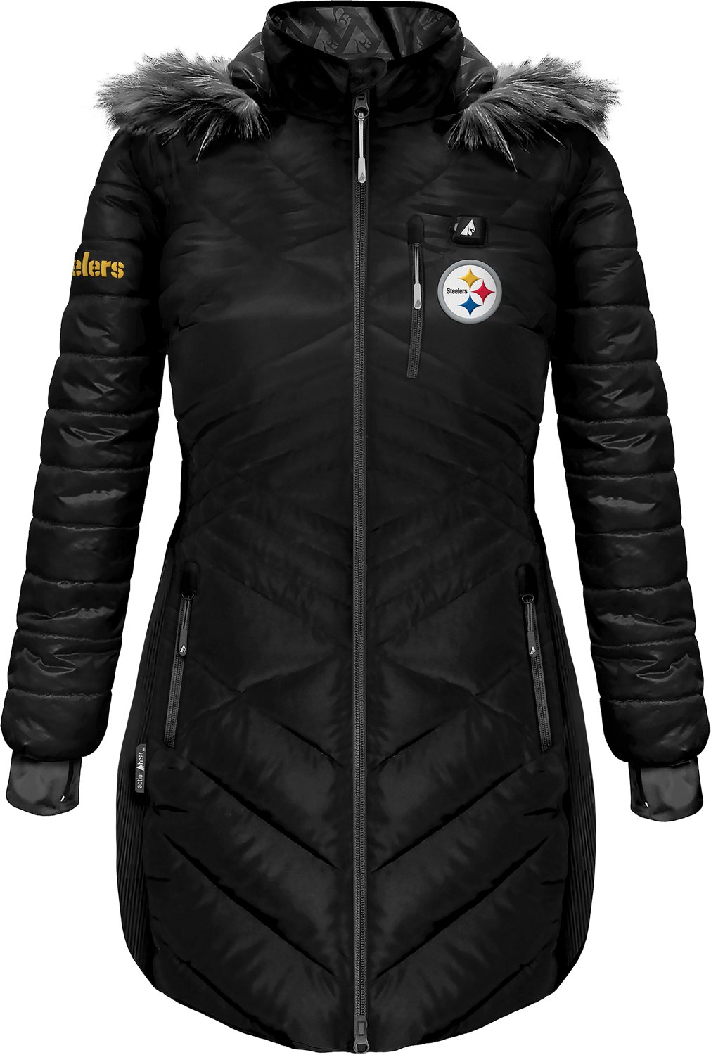 ActionHeat Women's Steelers 5V Long Puffer Battery Heated Jacket - view number 2