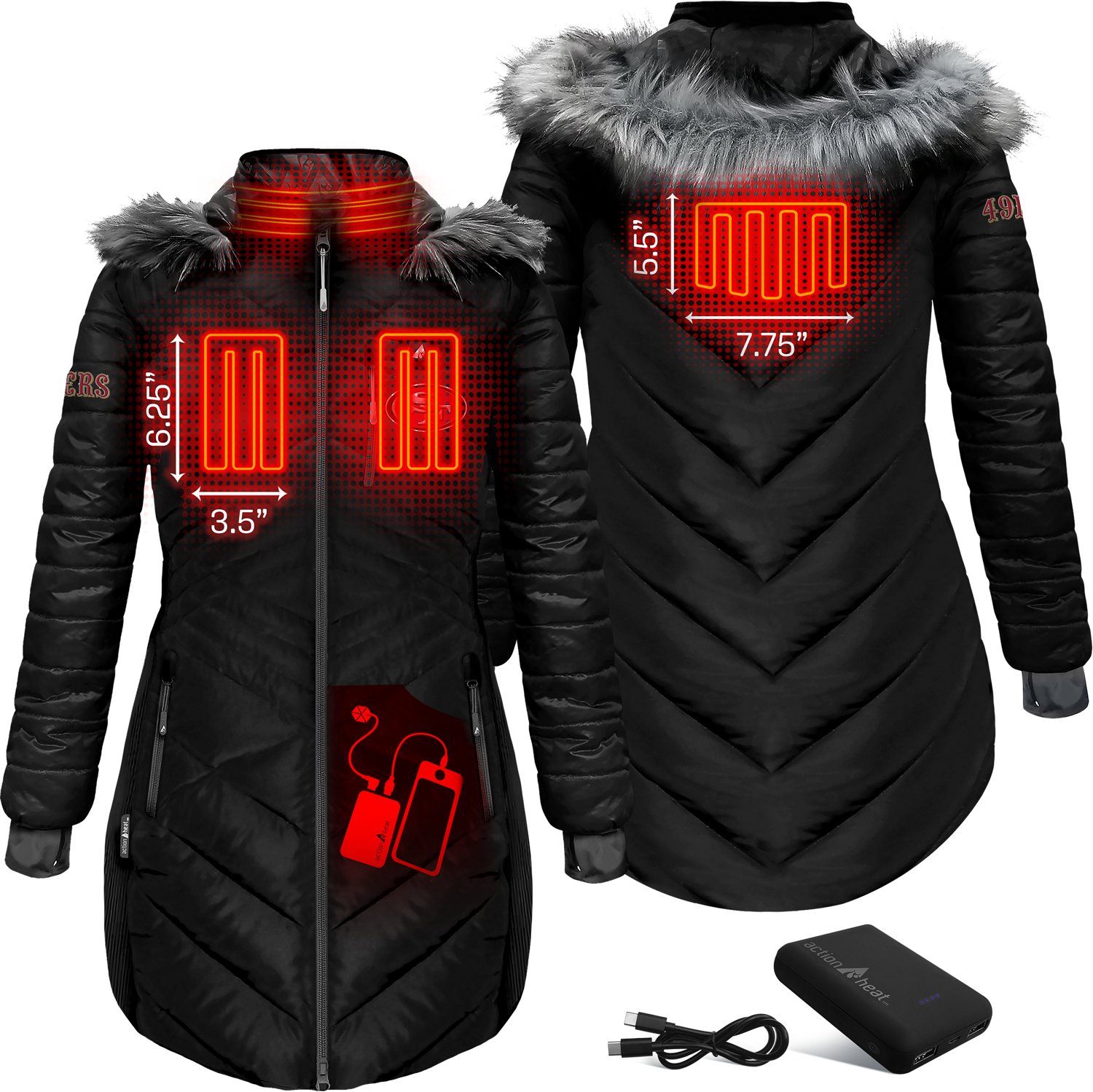 ActionHeat Women's 49ers 5V Long Puffer Battery Heated Jacket - view number 3