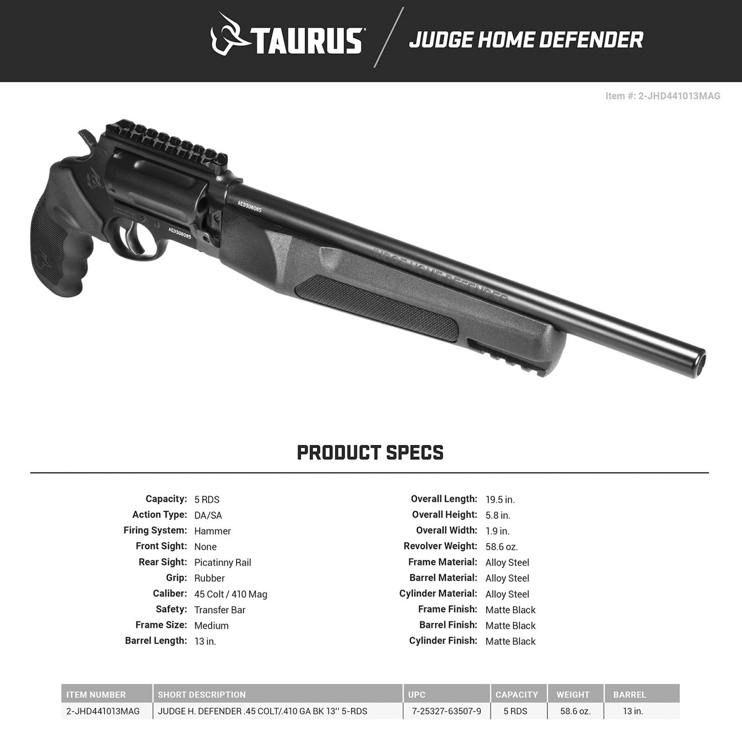 Taurus Judge Home Defender .45 Colt/.410 Gauge Revolver - view number 3