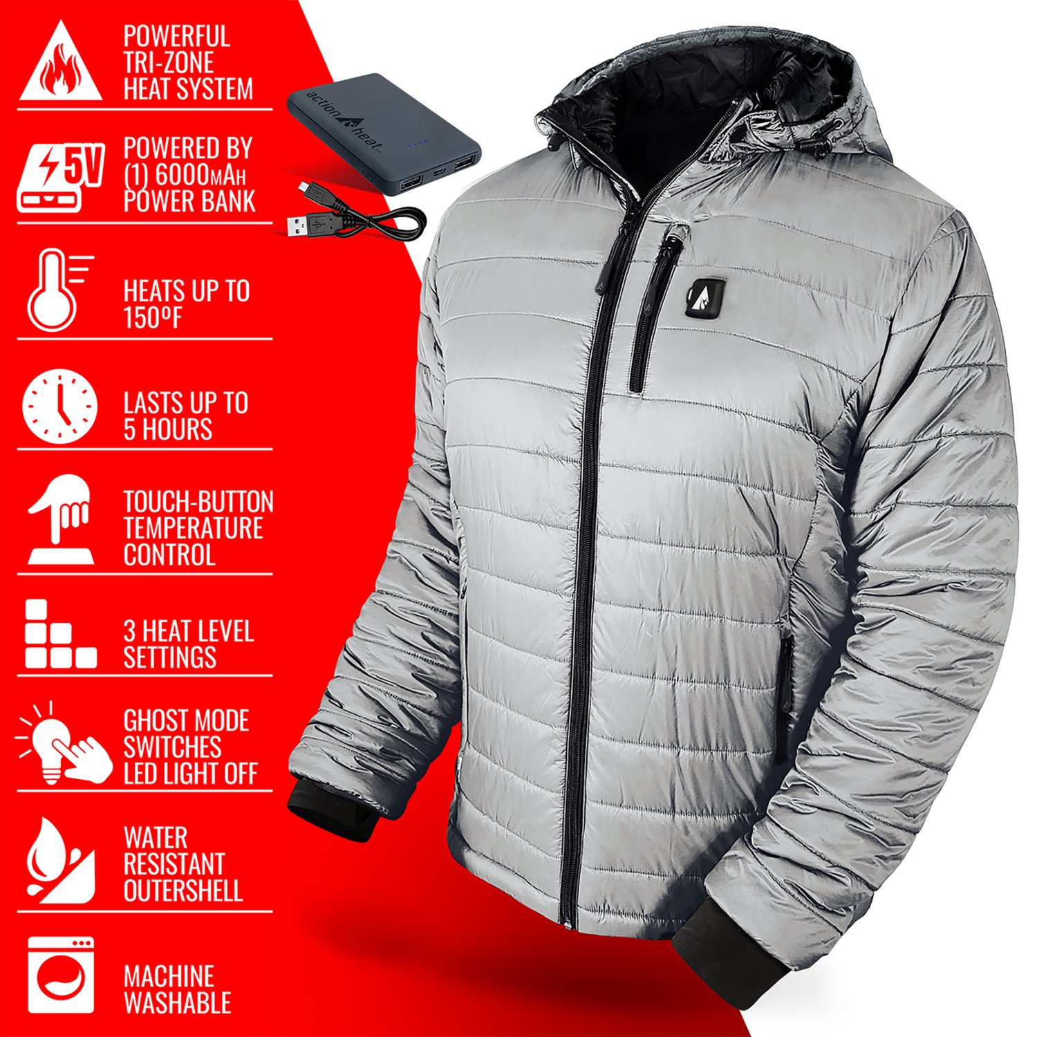 ActionHeat Men's 5V Battery Heated Puffer Jacket with Hood - view number 4