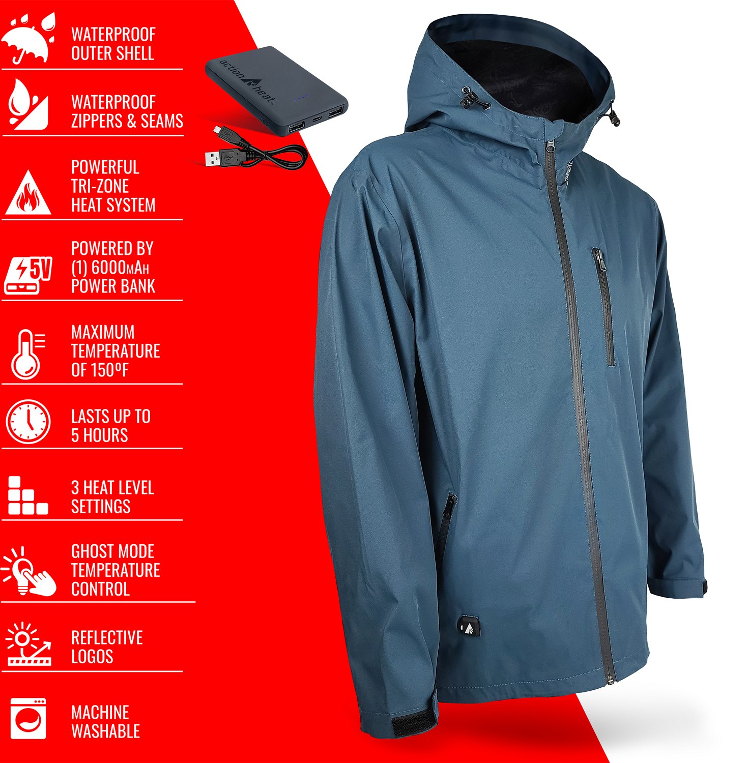 ActionHeat Men’s 5V Battery Heated Rain Jacket - view number 4