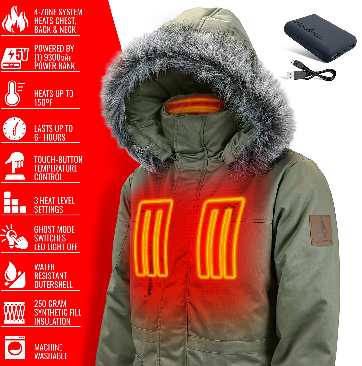 ActionHeat Men's 5V Battery Heated Parka Jacket - view number 4