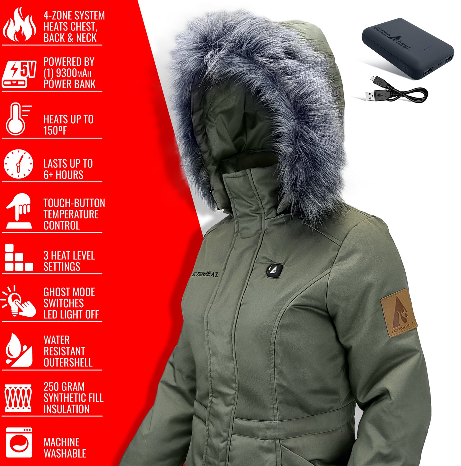 ActionHeat Women’s 5V Battery Heated Parka Jacket