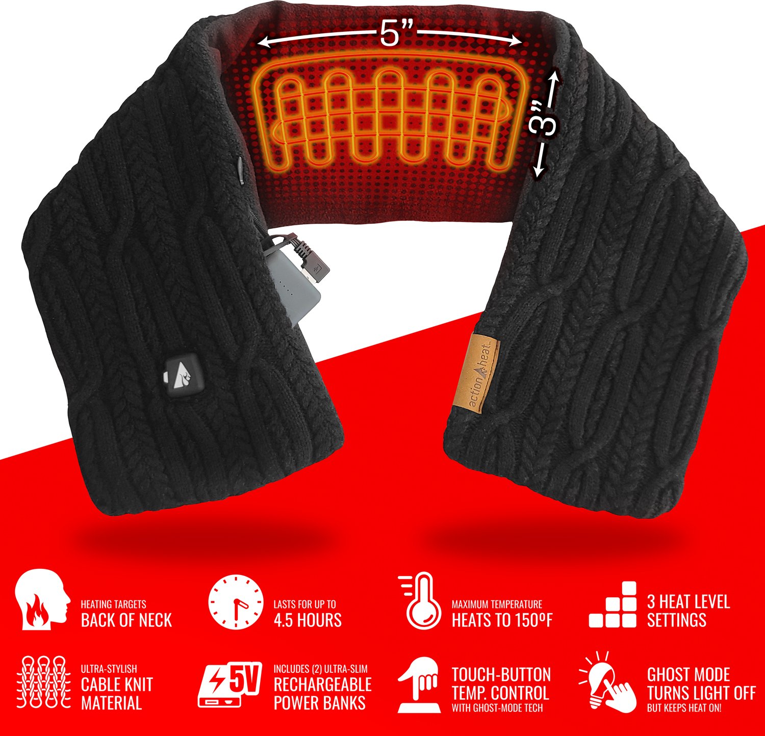 ActionHeat Men's 5V Battery Heated Cable Knit Wrap Scarf - view number 3