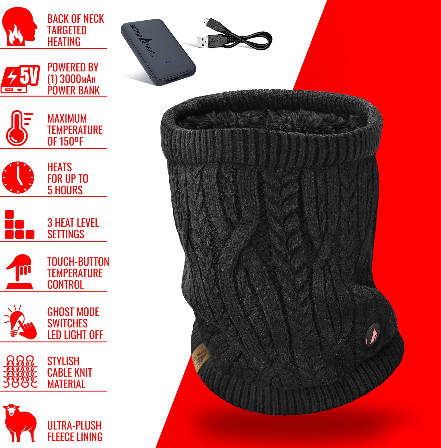 ActionHeat Men's 5V Battery Heated Cable Knit Neck Gaiter - view number 3