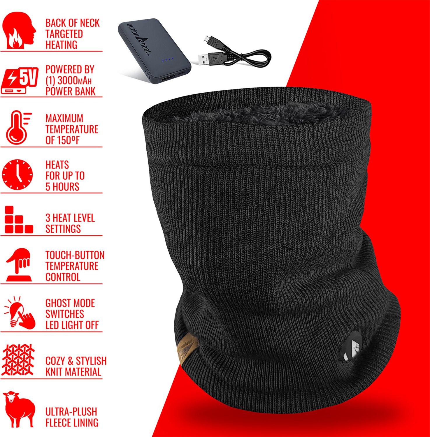 ActionHeat Men's 5V Battery Heated Cable Knit Gaiter
