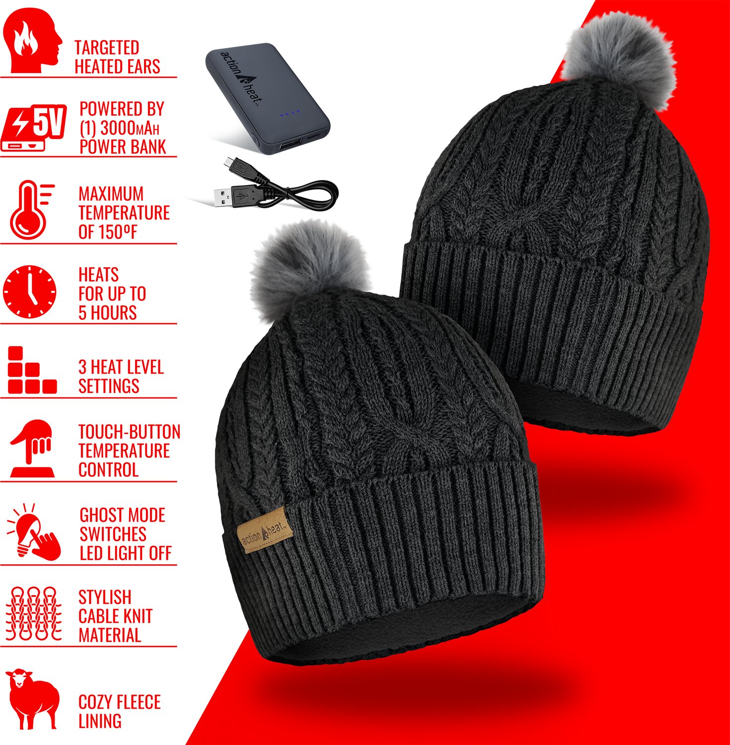ActionHeat Men's 5V Battery Heated Cable Knit Hat - view number 3