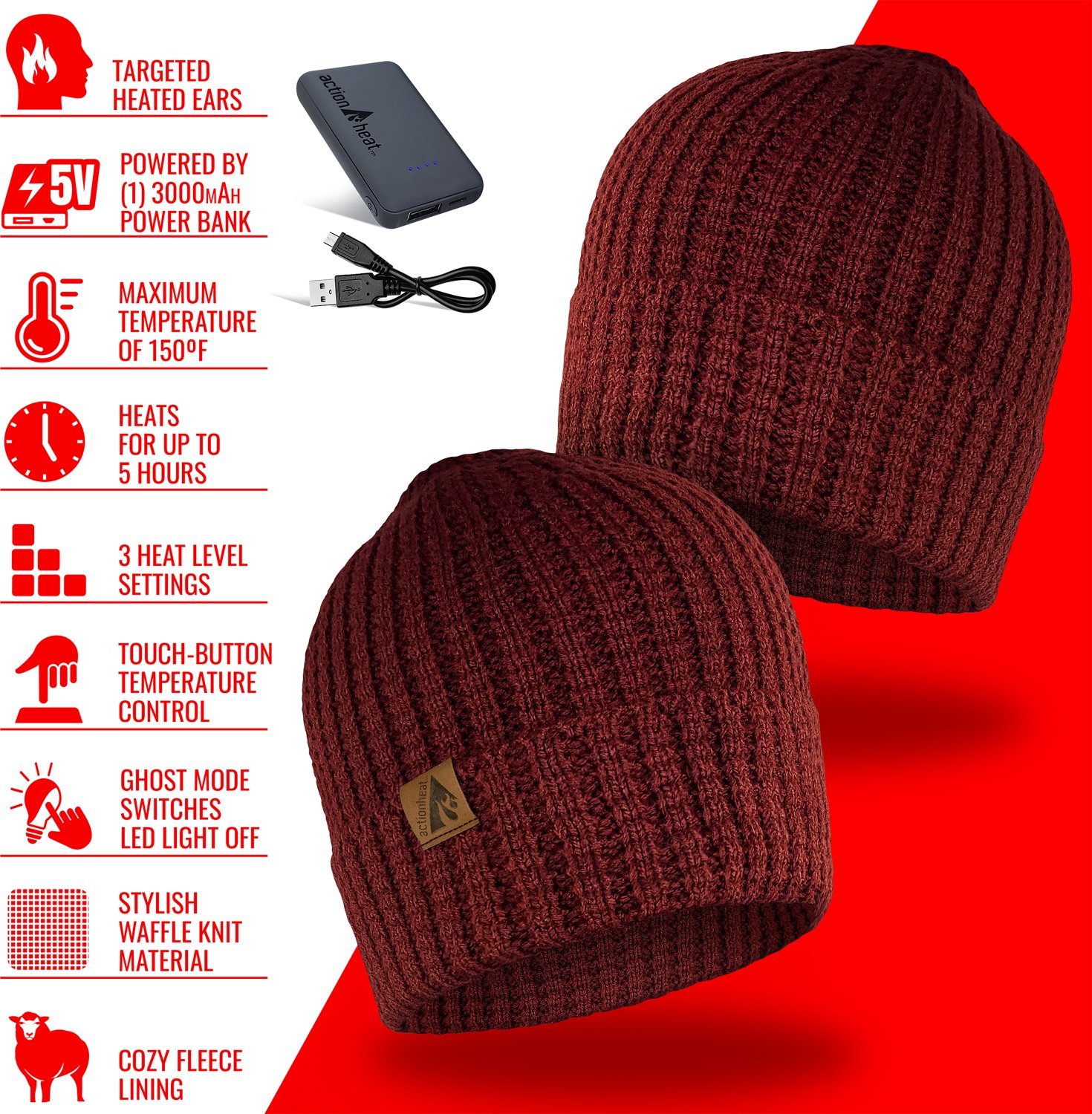 ActionHeat Men's 5V Battery Heated Waffle Knit Hat - view number 3
