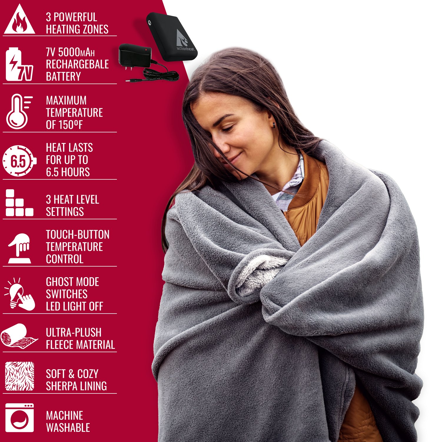 ActionHeat Men's 7V Battery Heated Plush Throw Blanket - view number 3