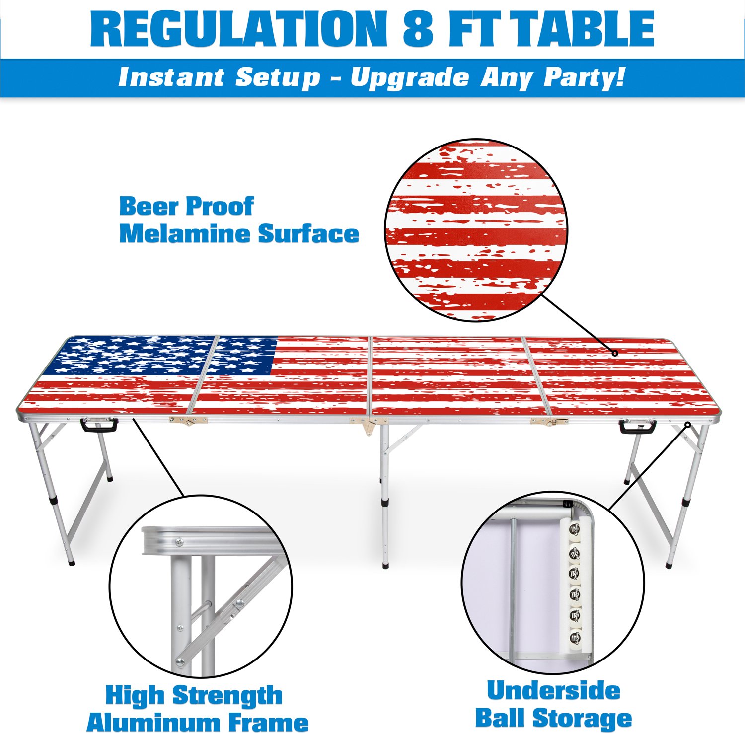 GoPong American Flag 8 ft Portable Table - view number 2