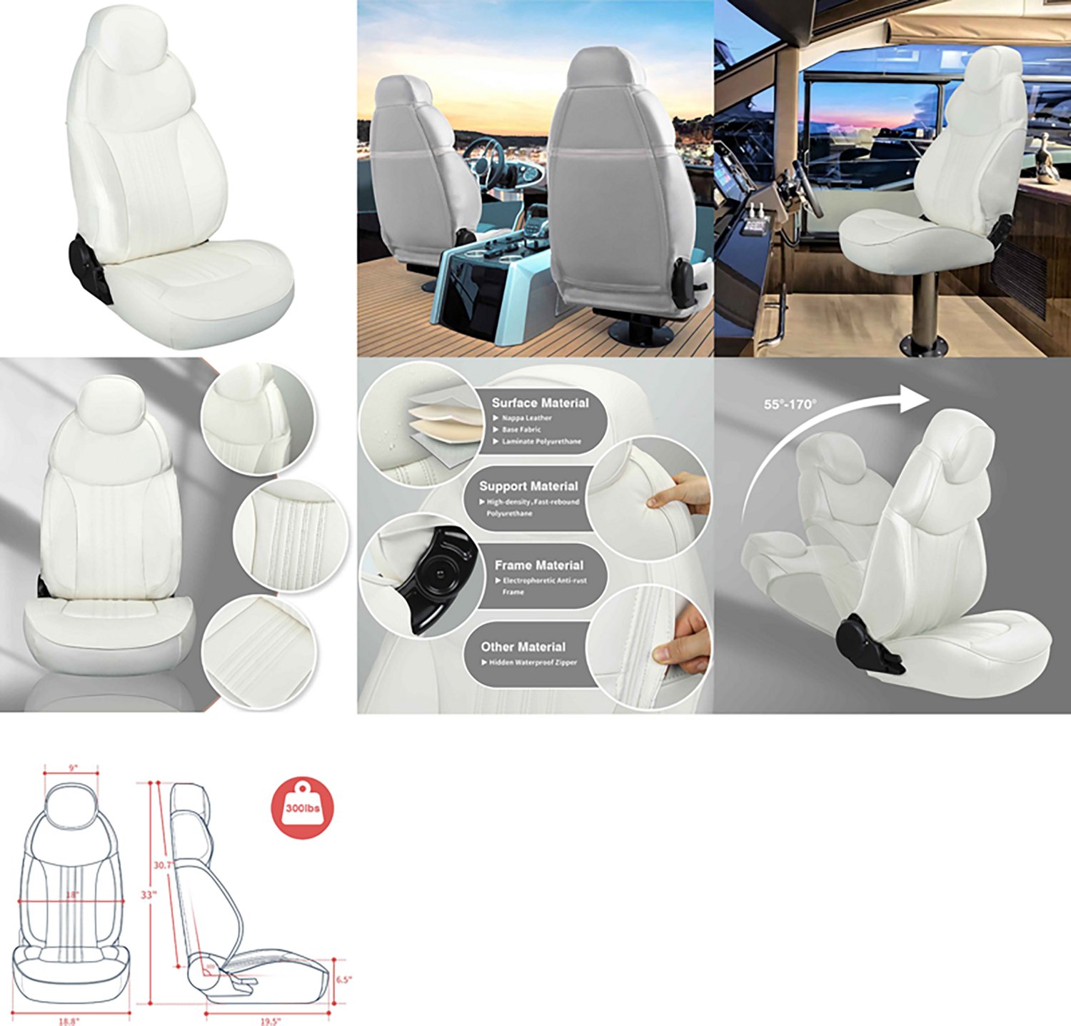 Leader Accessories High-Back Luxury Reclining Captain's Pontoon Boat Seat                                                        - view number 4