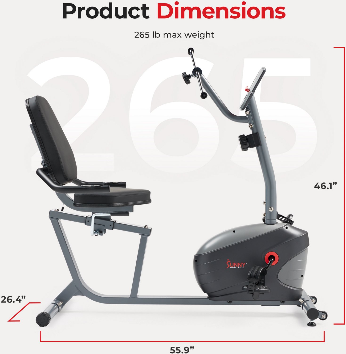 Sunny Health & Fitness Smart Magnetic Recumbent Bike with Arm Exerciser - view number 3