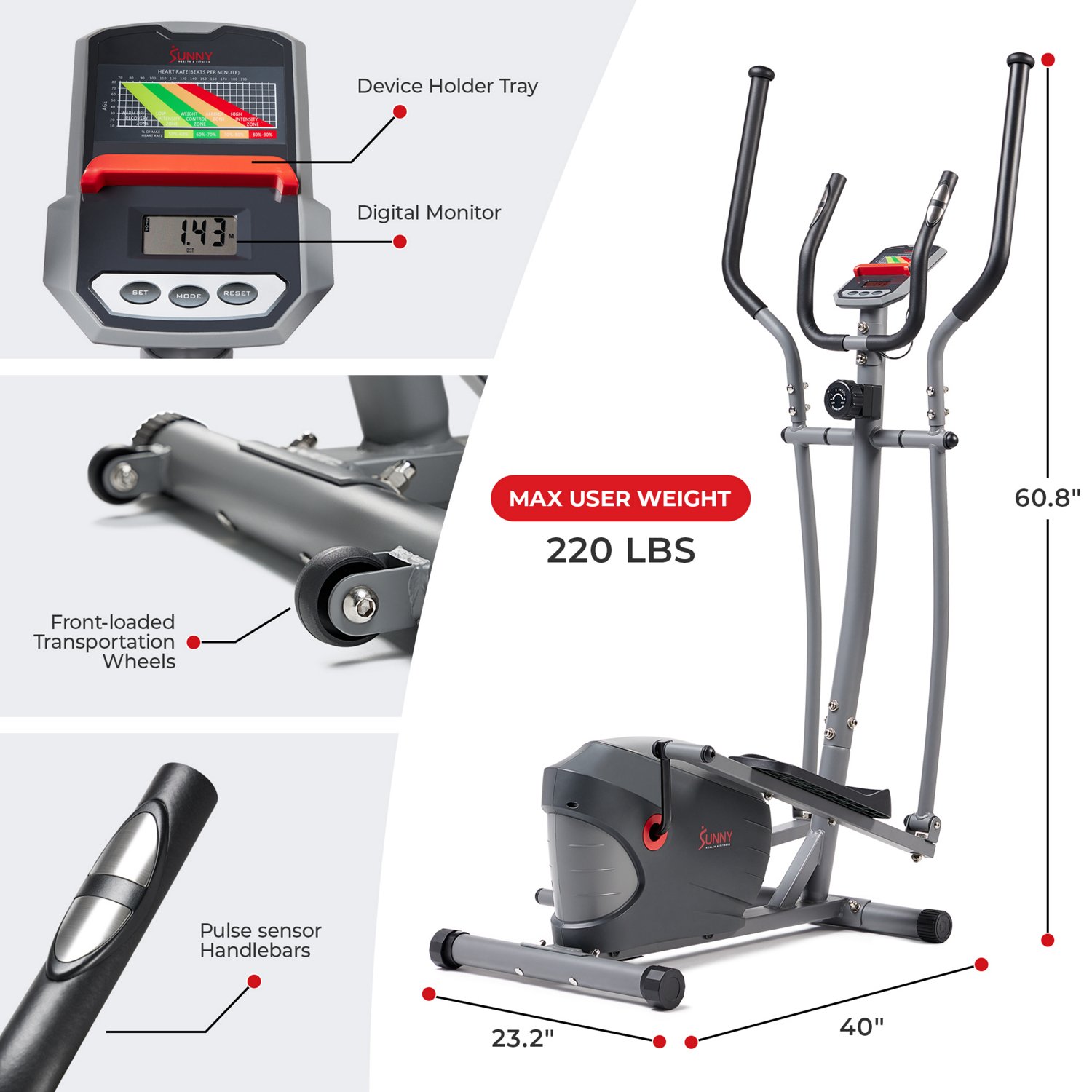 Sunny Health & Fitness Performance Interactive Series Elliptical - view number 2