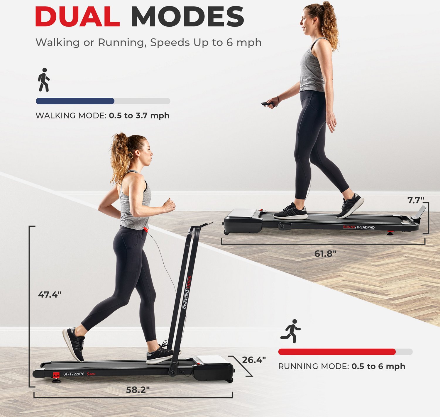 Sunny Health & Fitness Pacer Smart Compact Auto Incline Tread Pad - view number 7