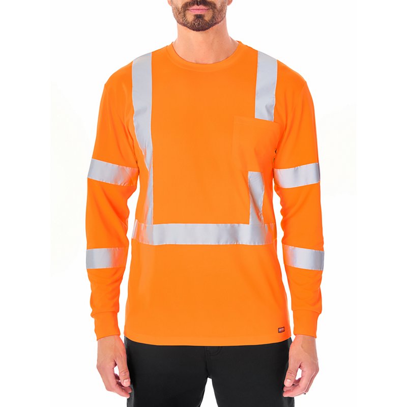Smith's Workwear Men's High Vis Reflective Safety Long Sleeve T-Shirt Laser Orange, Large - Men's Longsleeve Work Shirts at Academy Sports