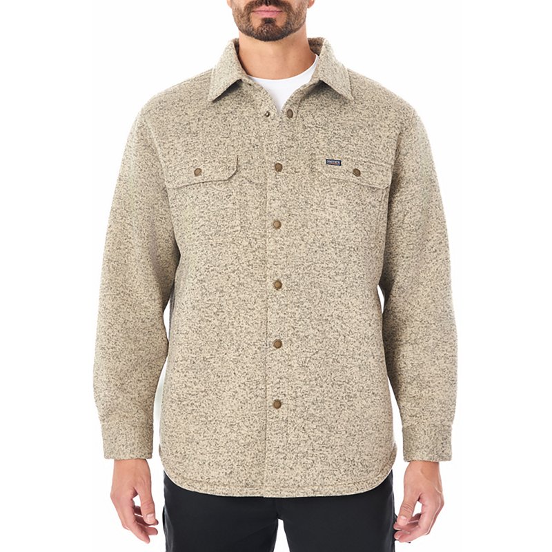 Smith's Workwear Men's Sherpa Lined Sweater Fleece Snap Closure Shirt Jacket Oaeal Heather, Medium - Men's Longsleeve Work Shirts at Academy Sports