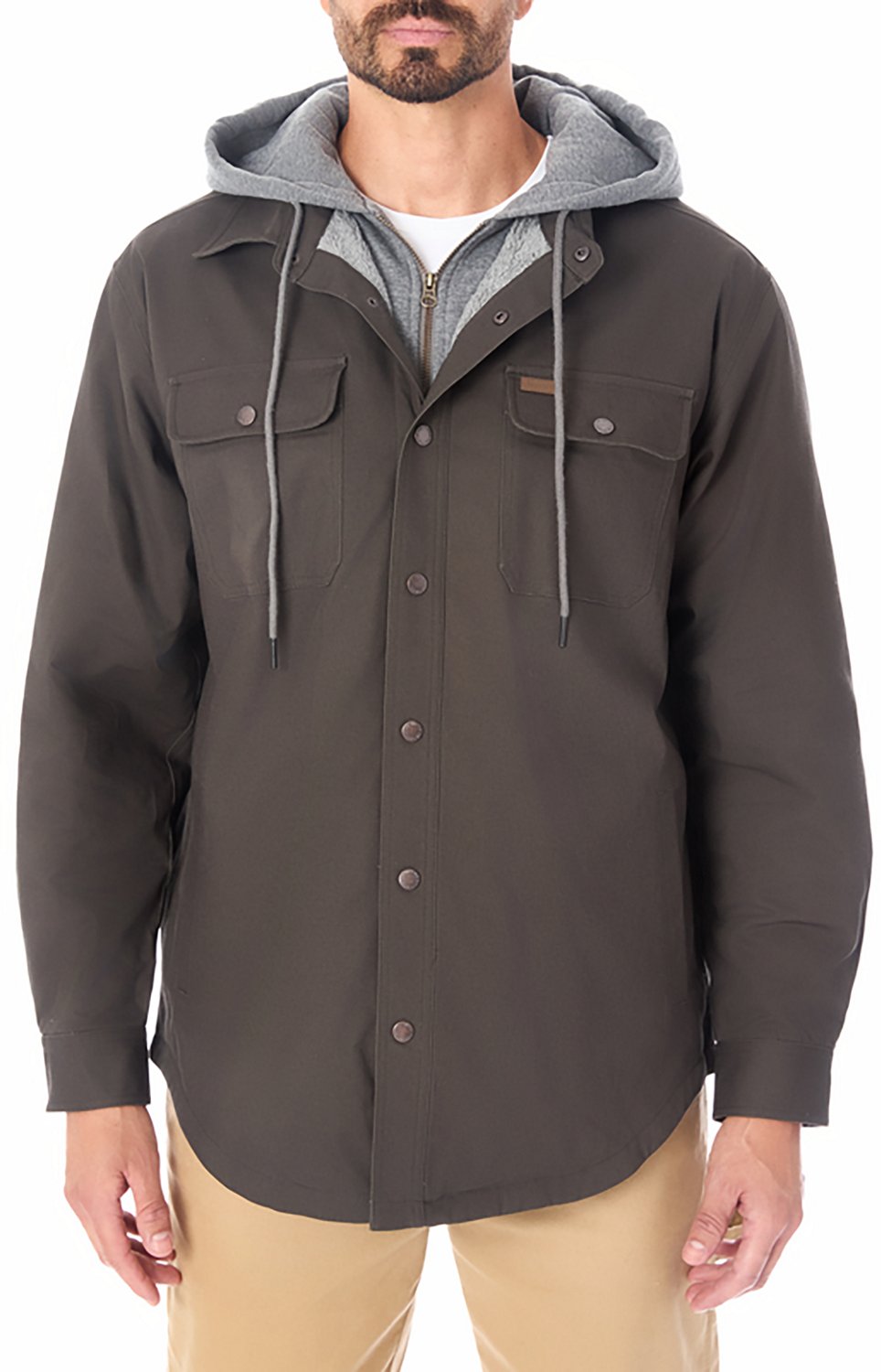Smith's Workwear Men's Sherpa-Lined Hooded Stretch-Canvas Snap Shirt-Jacket