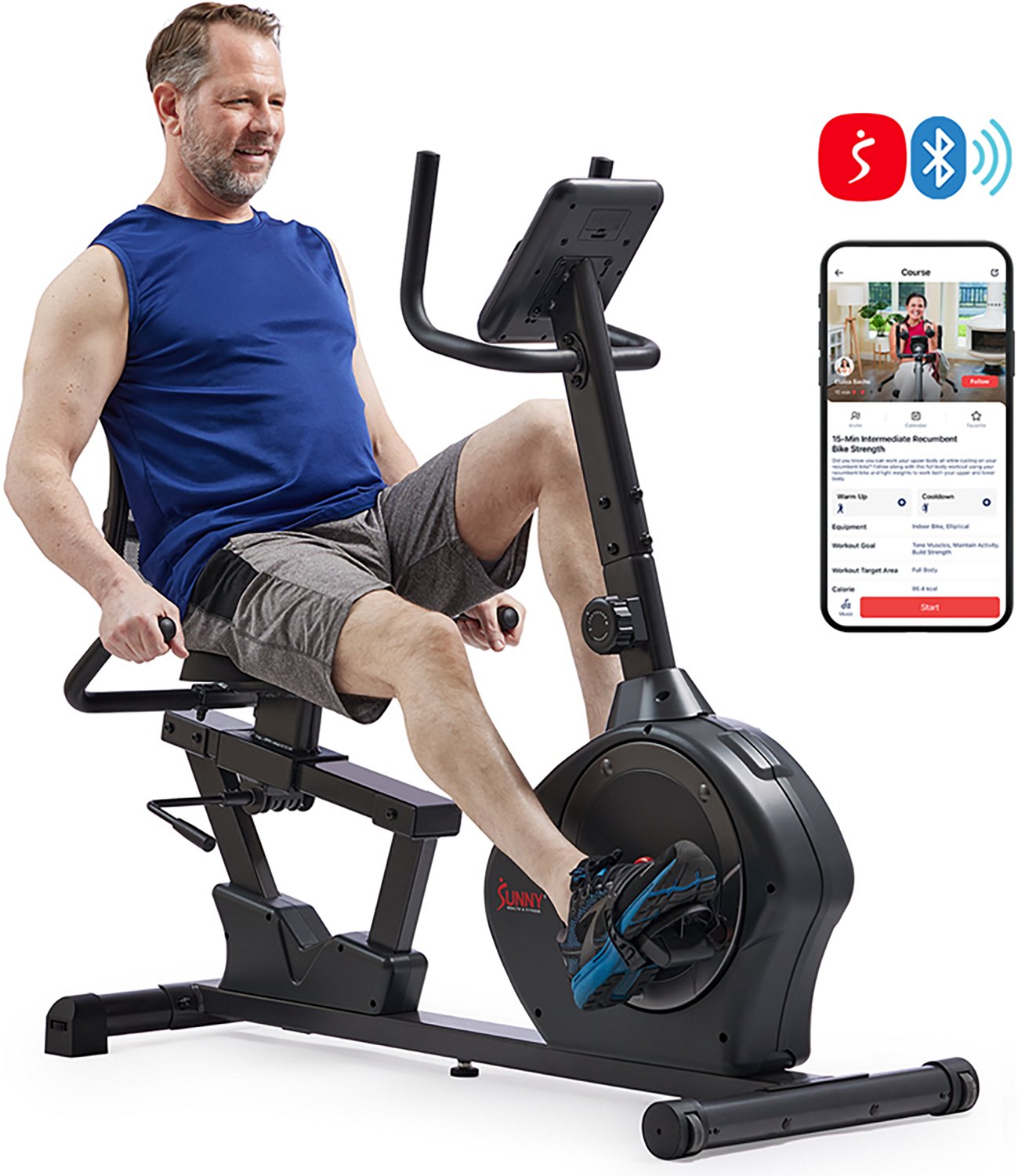 Sunny Health & Fitness Smart Magnetic HD Recumbent Bike - view number 2