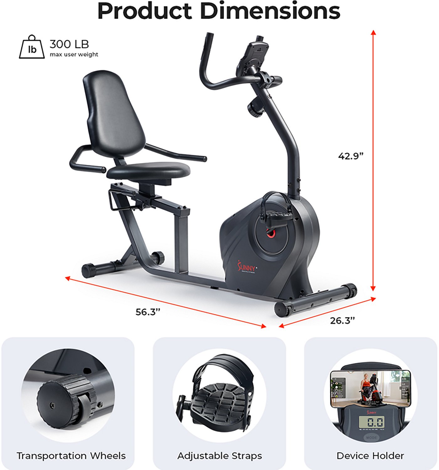 Sunny Health & Fitness Smart Magnetic Resistance Recumbent Bike - view number 3