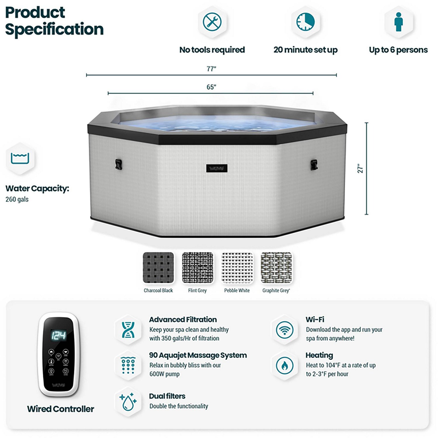 Wave Como 6.5 ft Octagonal Hot Tub - view number 3