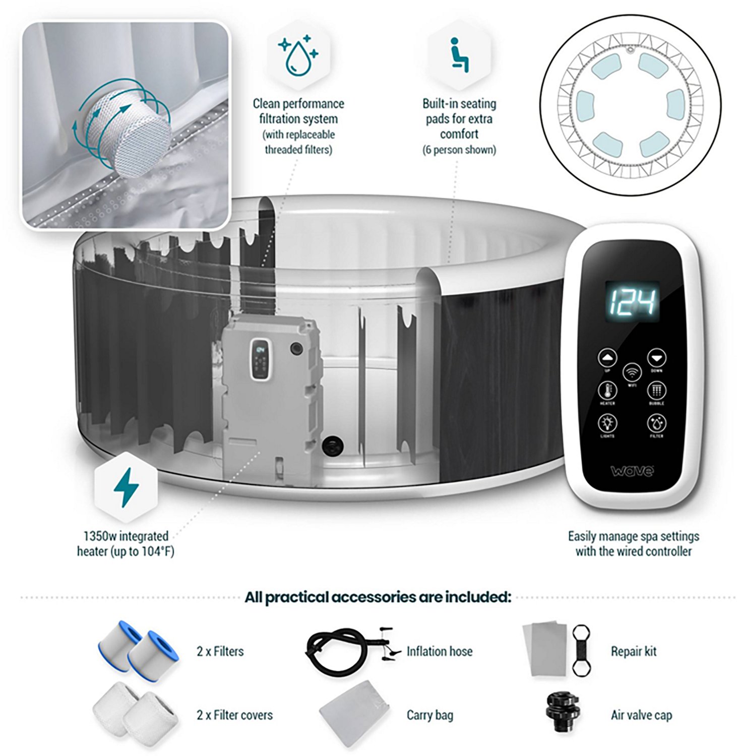 Wave Atlantic 7 ft Round Inflatable Hot Tub