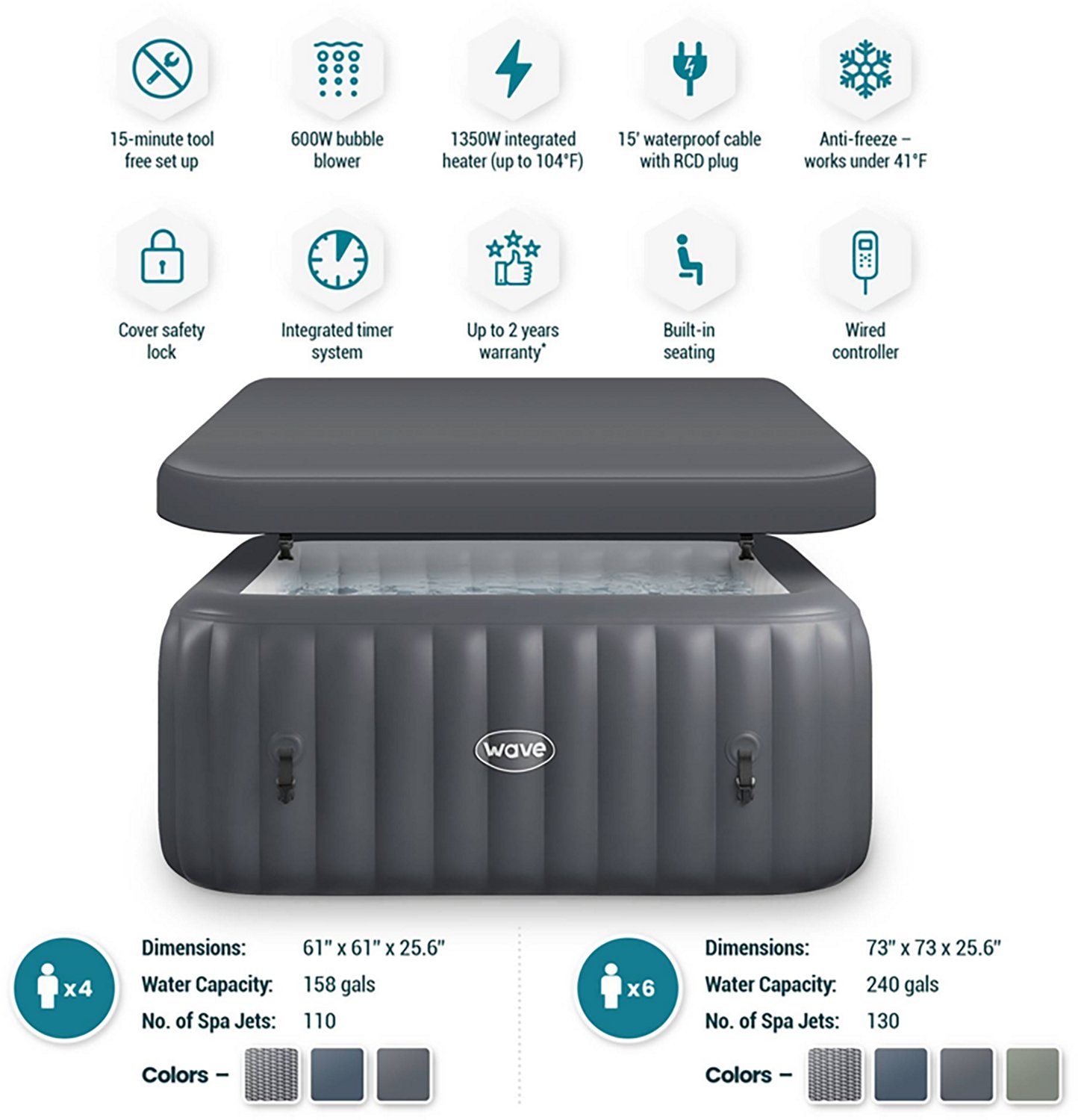 Wave Pacific 6 ft Square Inflatable Hot Tub                                                                                      - view number 2