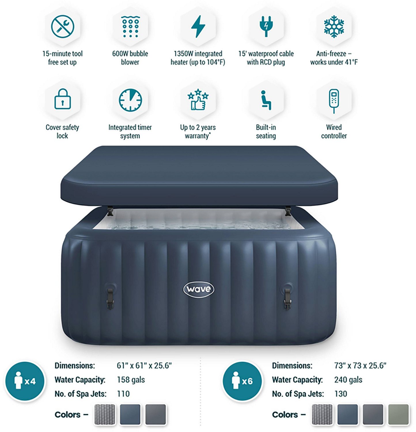 Wave Pacific 6 ft Square Inflatable Hot Tub                                                                                      - view number 2