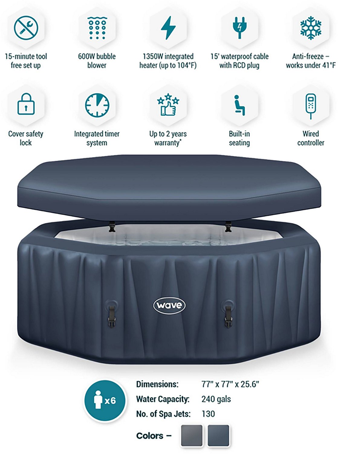 Wave Aegean 6.5 ft Octagonal Inflatable Spa Hot Tub                                                                              - view number 2