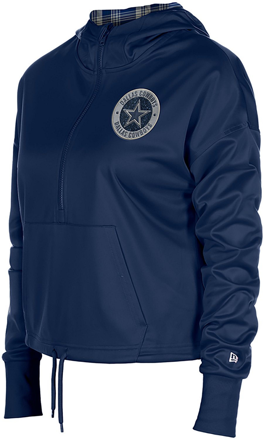 New Era Women's Dallas Cowboys 1/4 Zip Cropped Plaid Hooded Pullover  - view number 2