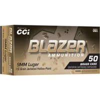 CCI Blazer Brass 9mm 124-Grain Full Metal Jacket Round Nose Centerfire Handgun Ammunition - 50 Ro...