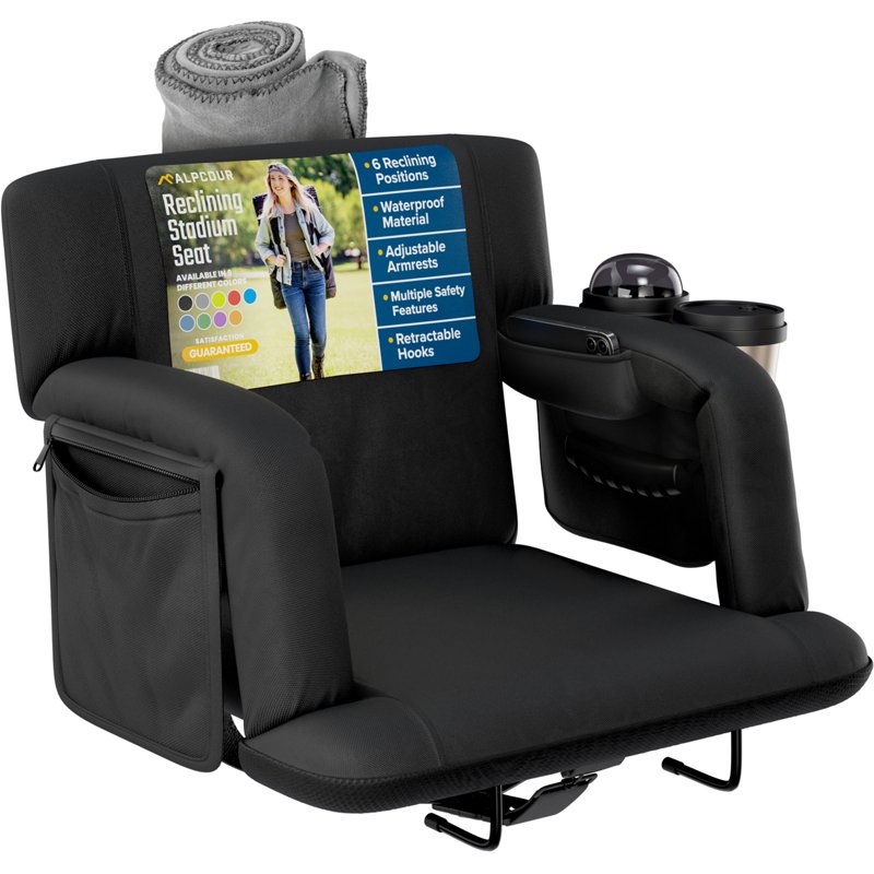 Alpcour Premium Reclining Wide Stadium Seat Black - Football Equipment at Academy Sports