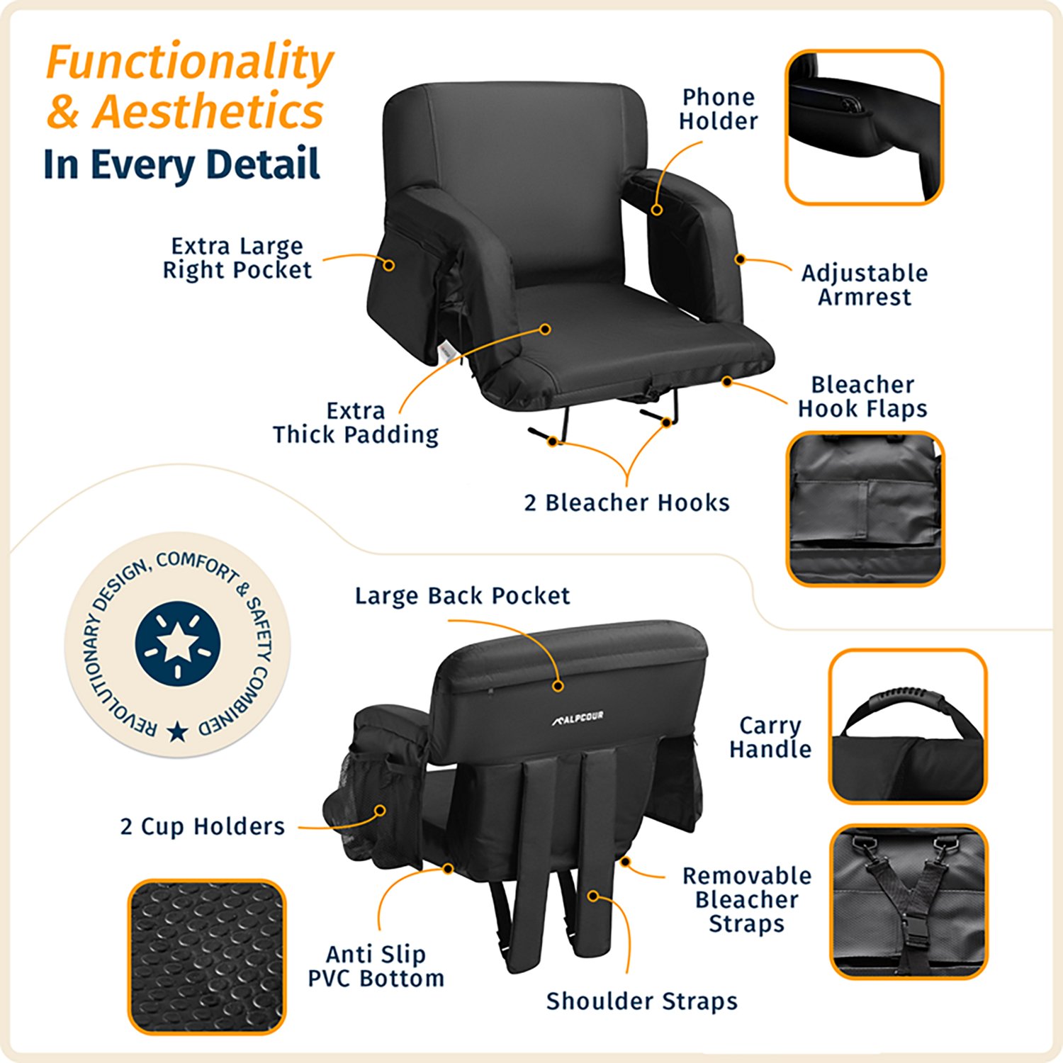 Alpcour Premium Reclining Extra Wide Stadium Seat - view number 2