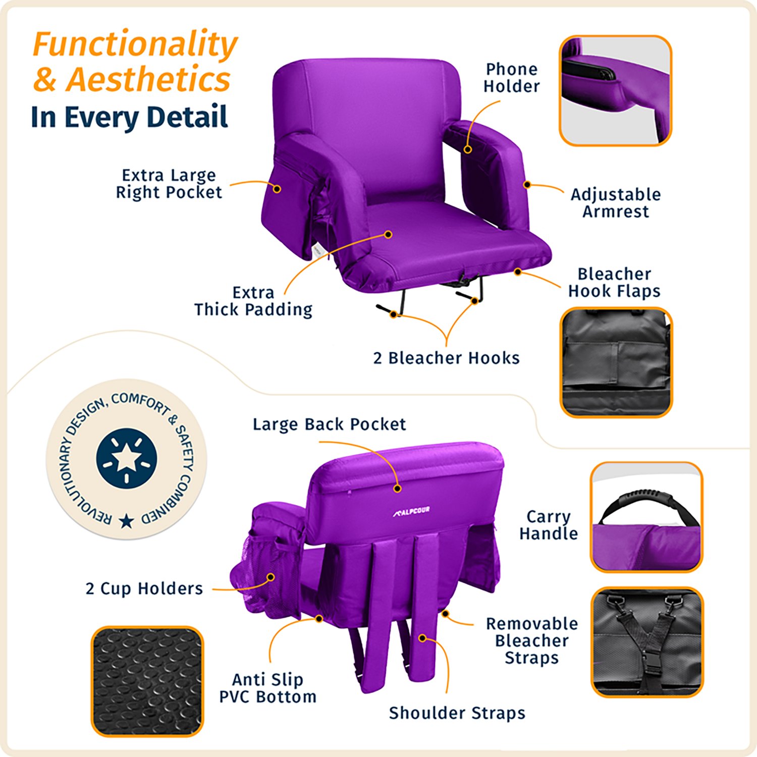 Alpcour Premium Reclining Extra Wide Stadium Seat                                                                                - view number 2