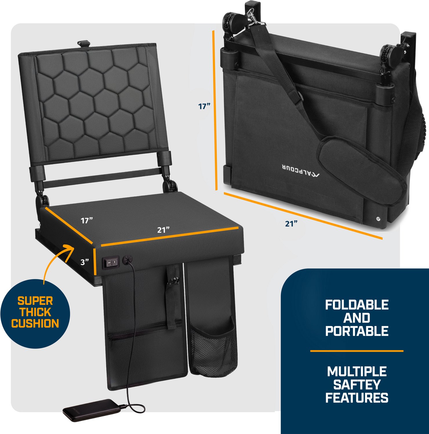 Alpcour Folding Reclining Heated Massage Wide Stadium Seat - view number 2