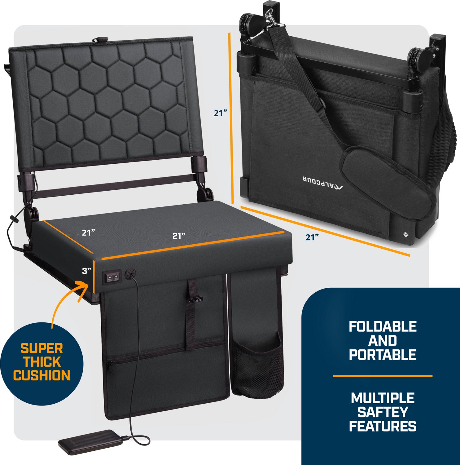 Alpcour Folding Reclining Heated Massage Extra Large Stadium Seat - view number 2