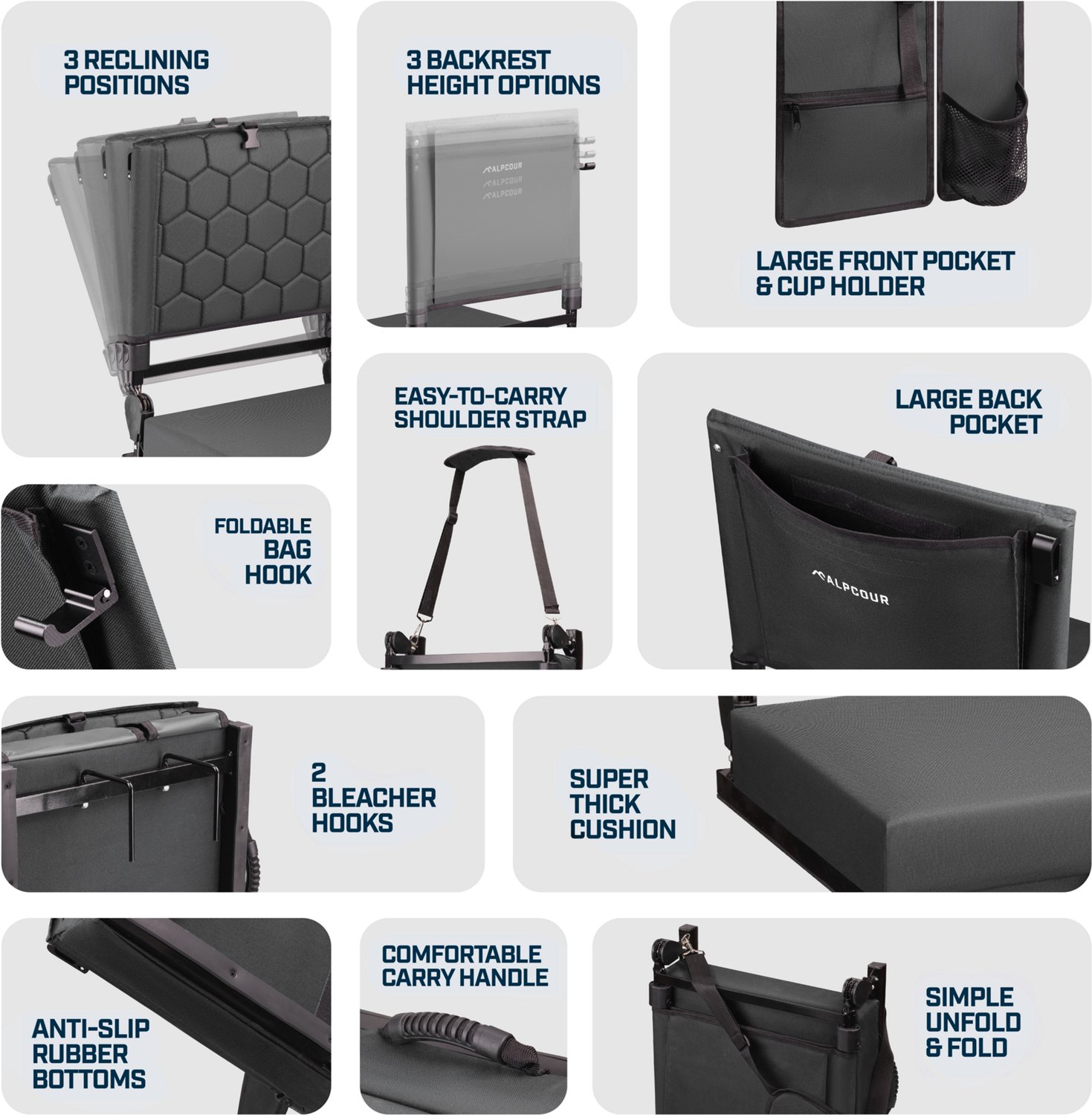 Alpcour Folding Reclining Heated Massage Extra Large Stadium Seat - view number 5