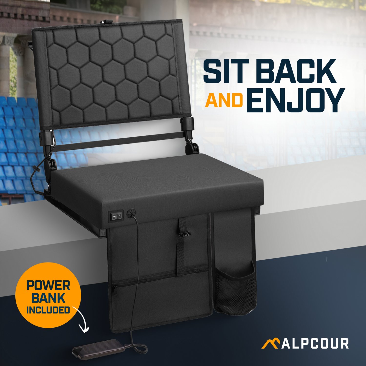 Alpcour Folding Reclining Heated Massage Extra Large Stadium Seat - view number 7