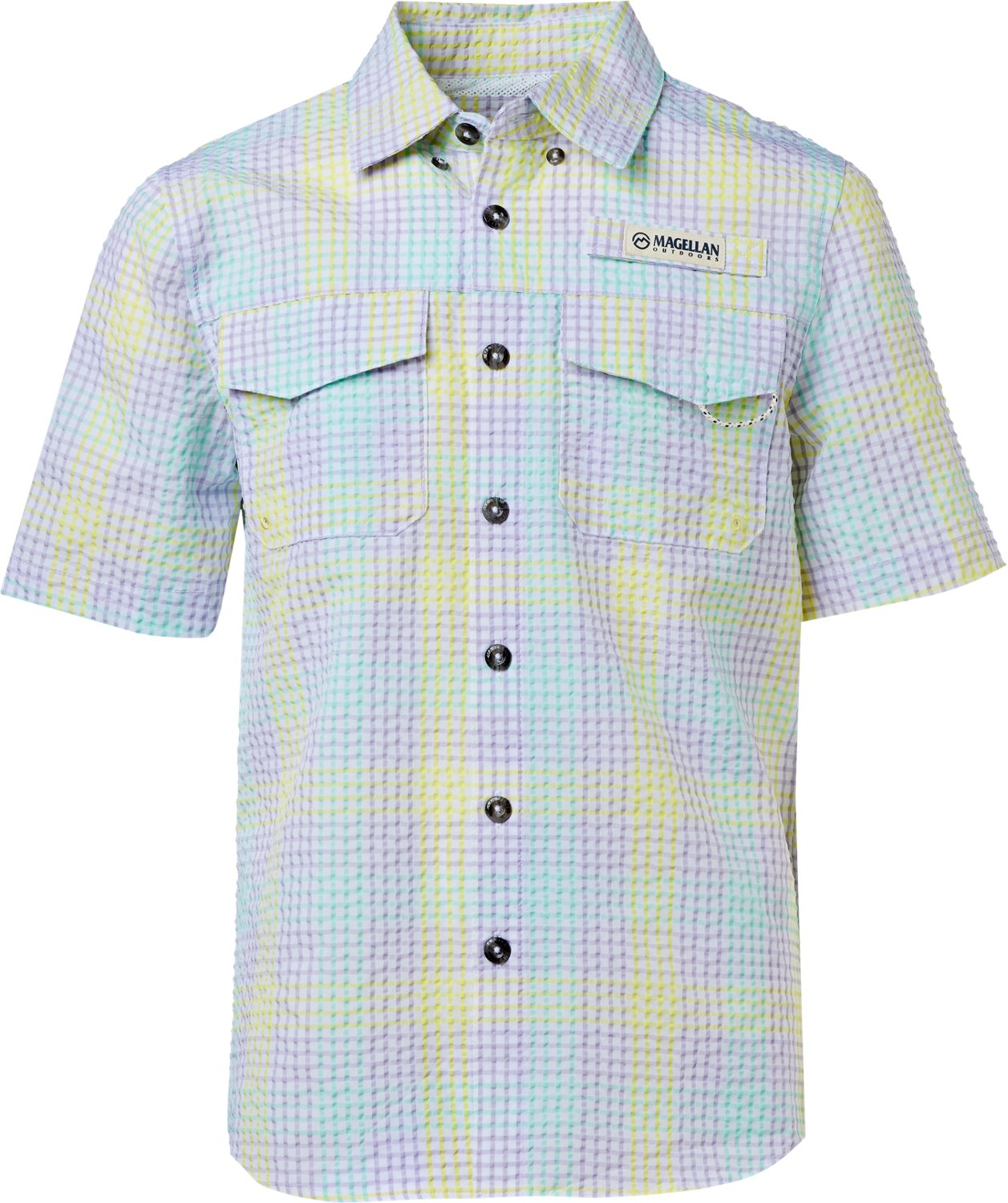 Magellan Outdoors Boys' Seersucker Southern Summer Gingham Button Down Shirt                                                     - view number 1