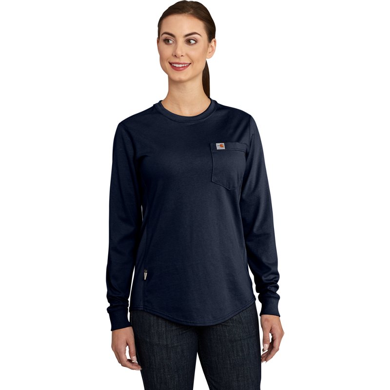 Carhartt Flame-Resistant Force Cotton Crew-Neck Long-Sleeve T-Shirt for Ladies - Dark Blue