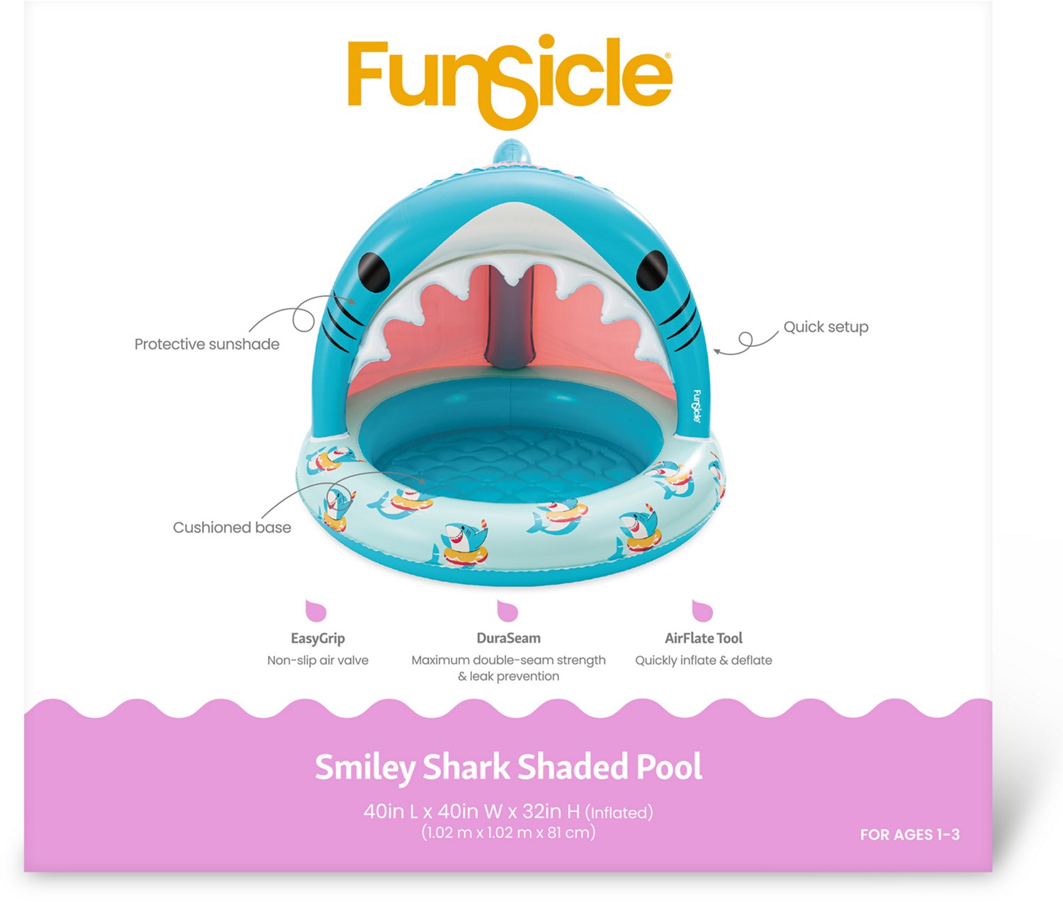 Funsicle Smiley Shark 3.3 ft Inflatable Shaded Pool - view number 5