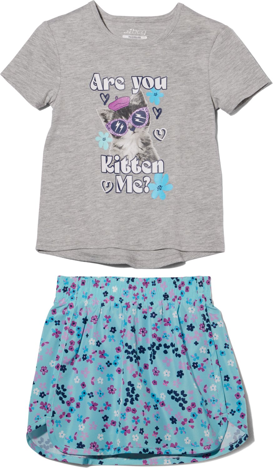 BCG Toddler Girls' Kitten Floral Short Sleeve T-shirt Set