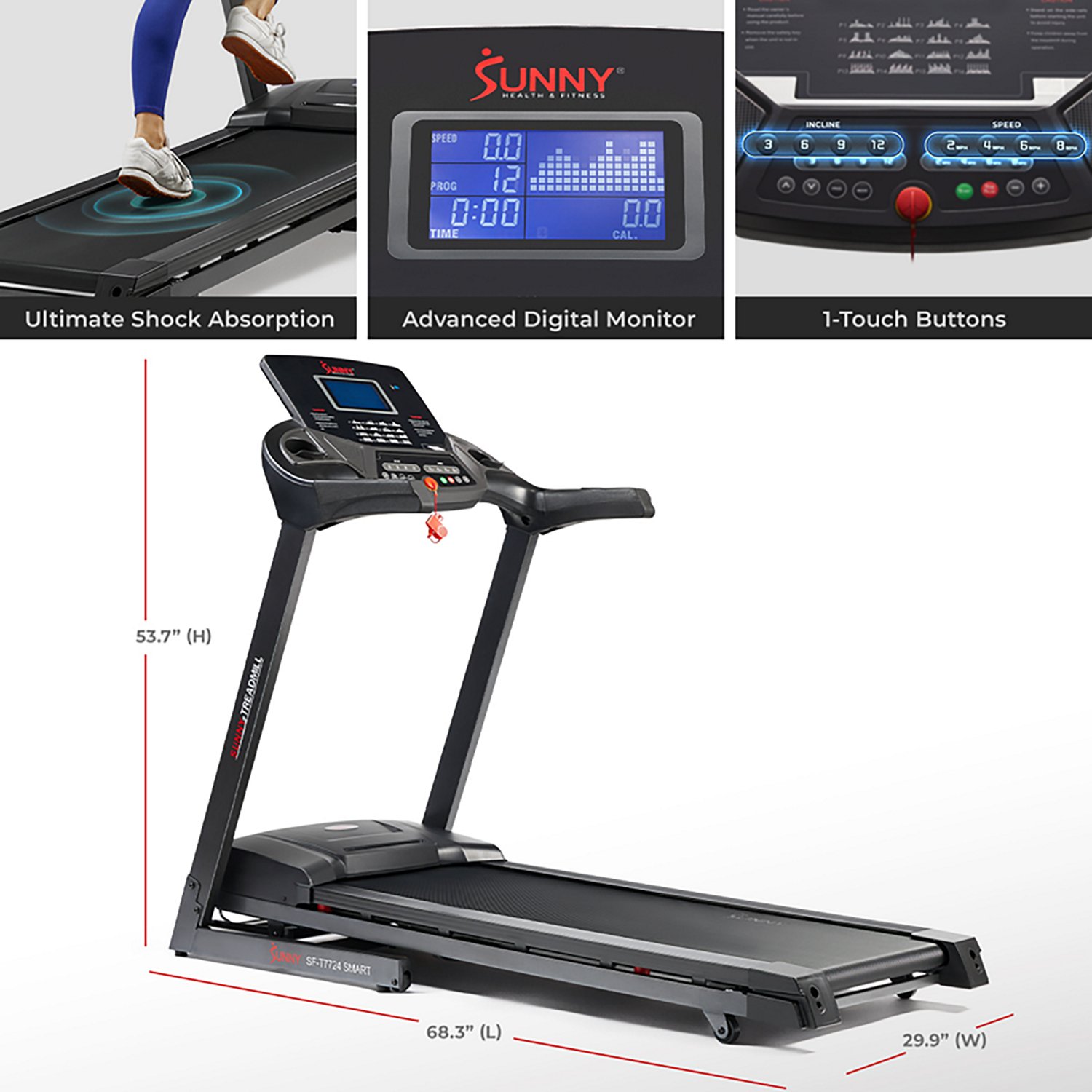 Sunny Health & Fitness Energy Flex Motorized Treadmill - view number 3