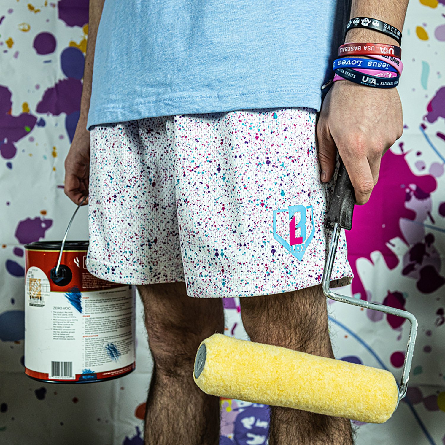 Baseball Lifestyle 101 Adult Splatter Shorts 5 in                                                                                - view number 3