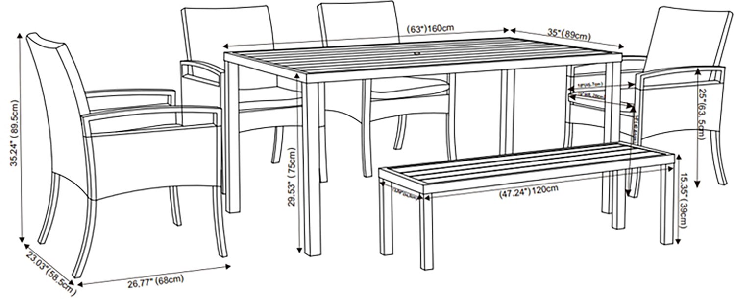 Mosaic 6 Piece Dining Set with Wicker and Faux Wood                                                                              - view number 3
