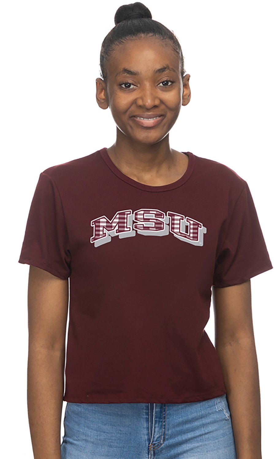 ZooZatz Women's Mississippi State Gingham Arch Crop T-shirt                                                                      - view number 1