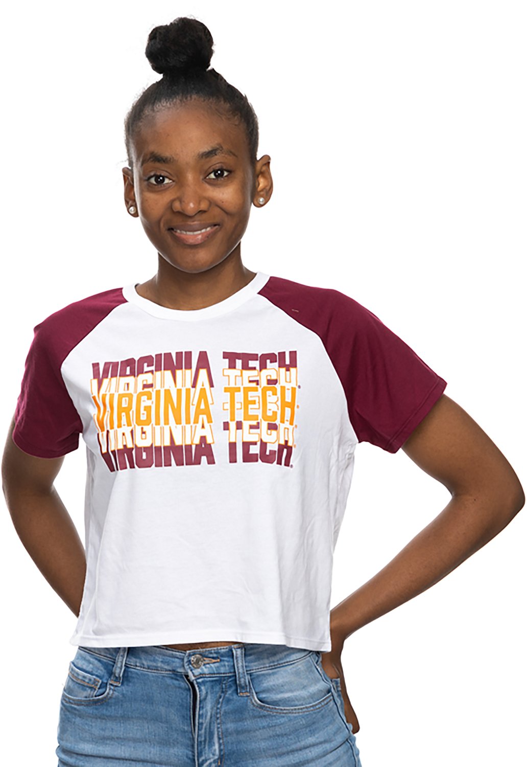 ZooZatz Women's Virginia Tech Raglan Colorblock Crop T-shirt