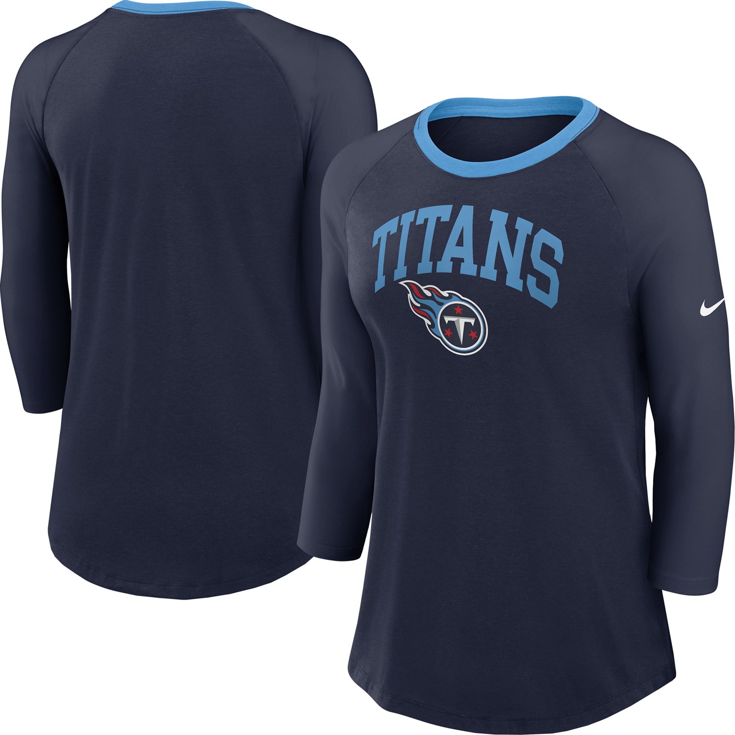 Nike Women's Tennessee Titans Arched 3/4 Sleeve Raglan Top - view number 3