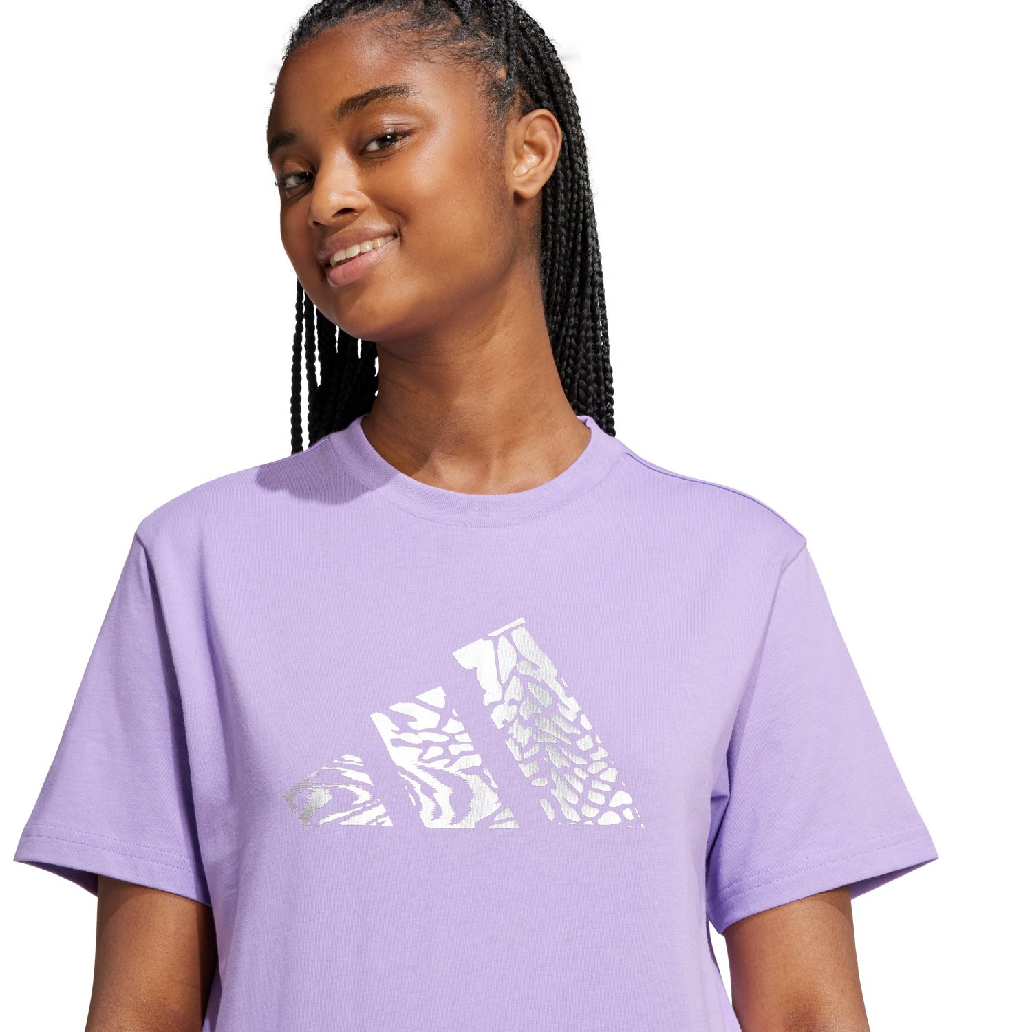 adidas Women's Tech Metallic Graphic Loose Fit Crop T-shirt